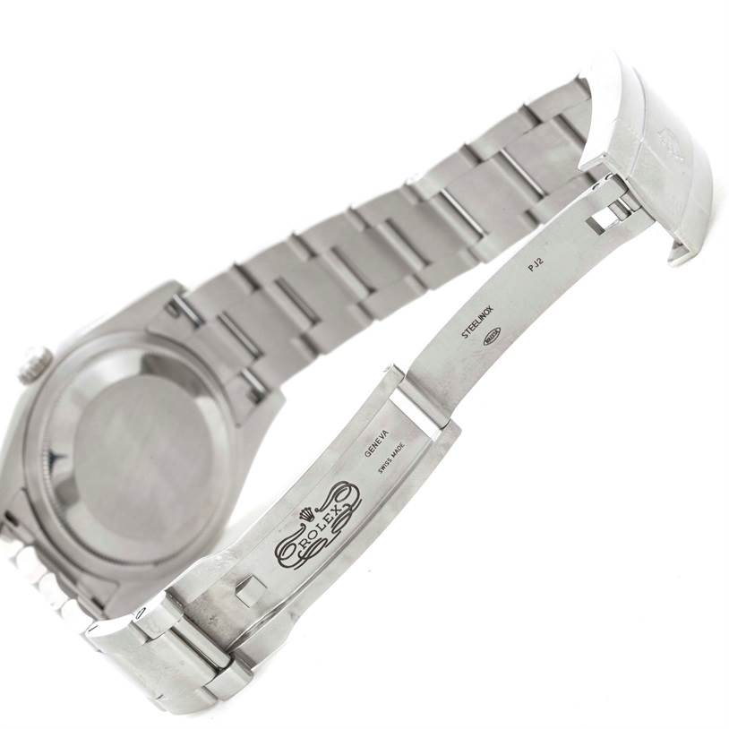 This image shows the back case and bracelet clasp of a Rolex Oyster Perpetual M831438 Men's Stainless Steel Black Dial M831438 Men's Stainless Steel Black Dial watch.