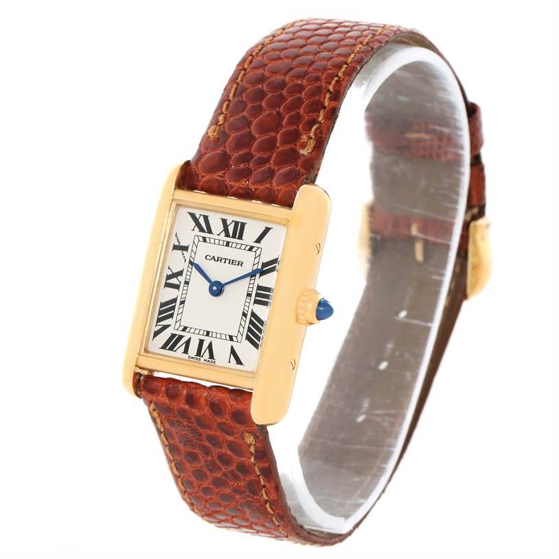 Cartier Tank Louis 18k Yellow Gold Brown Strap Small Watch W1529856 SwissWatchExpo