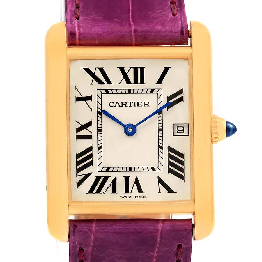 Cartier Tank Louis Large 18k Yellow Gold Violet Strap Watch W1529756 SwissWatchExpo
