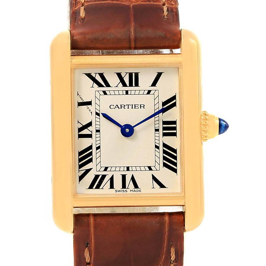 Cartier Tank Louis 18k Yellow Gold Brown Strap Ladies Watch W1529856 SwissWatchExpo