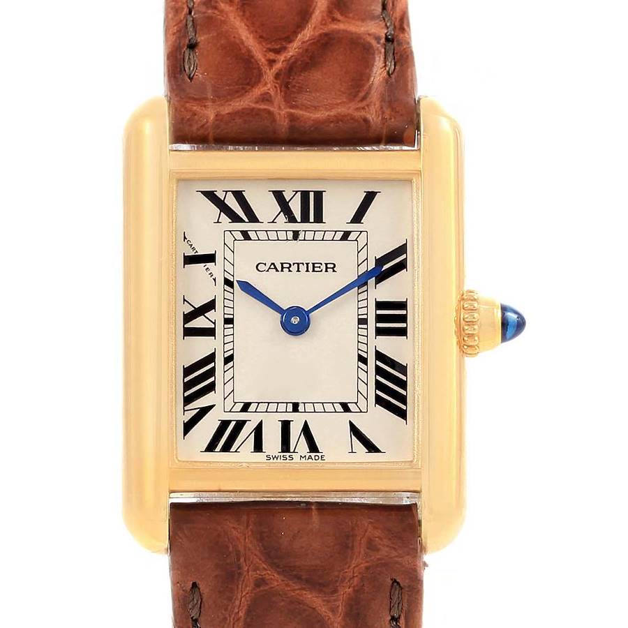 Cartier Tank Louis Small Yellow Gold Brown Strap Ladies Watch W1529856 29 x  22 mm Cartier