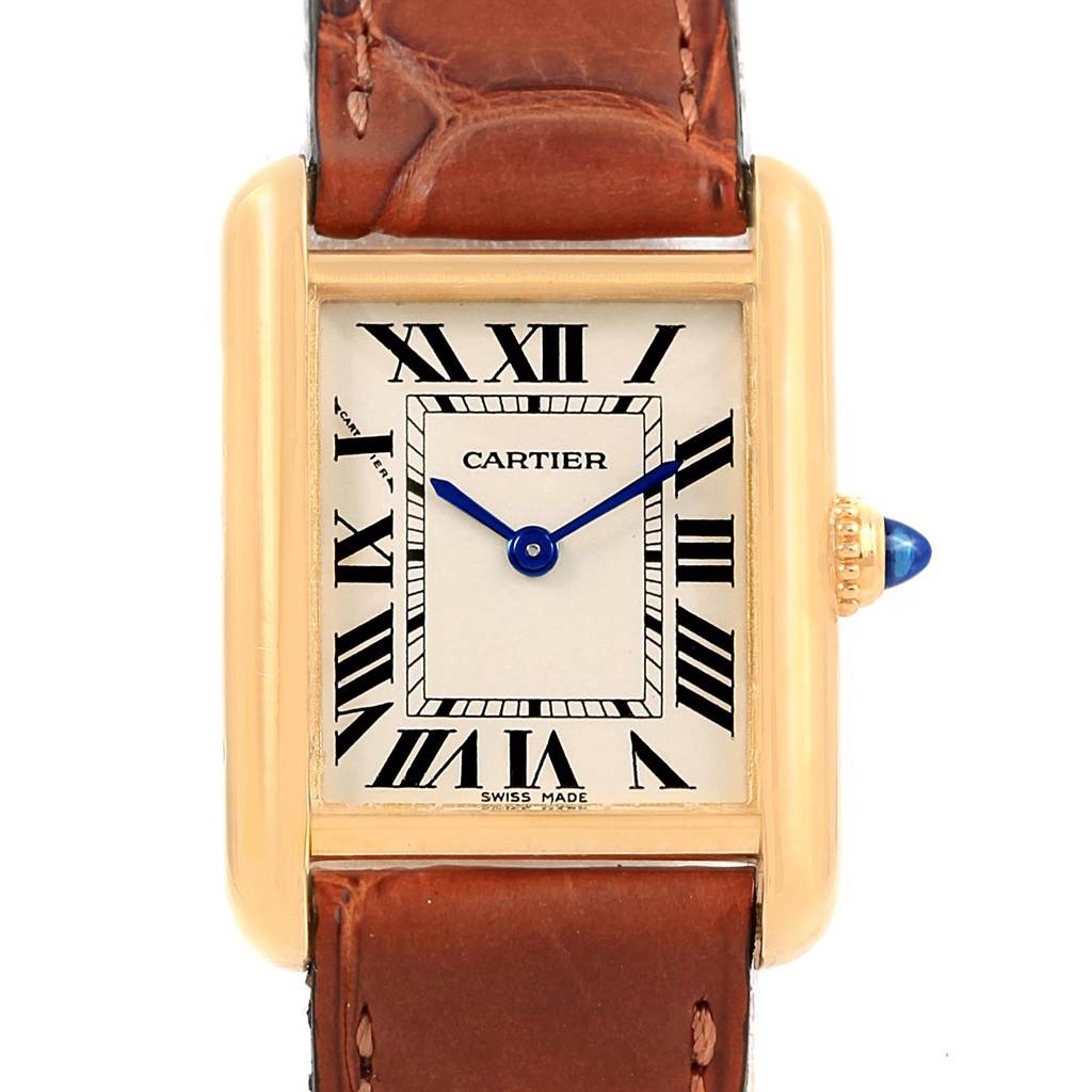 Cartier Tank Louis Women's 2442 18k Yellow Gold Mint Leather Strap Luxury  Watch