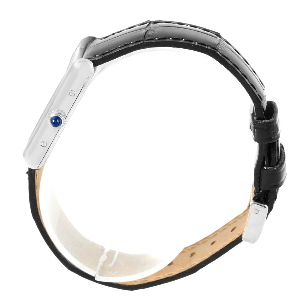 The image shows a side view of the Cartier Tank Louis W1541056 Women's White Gold Silver Dial W1541056 Women's White Gold Silver Dial watch, focusing on the case and leather strap.