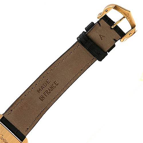 The image shows the strap and buckle of a Cartier Tank Louis W1529856 Women's Yellow Gold Silver Dial W1529856 Women's Yellow Gold Silver Dial watch at a close-up angle.