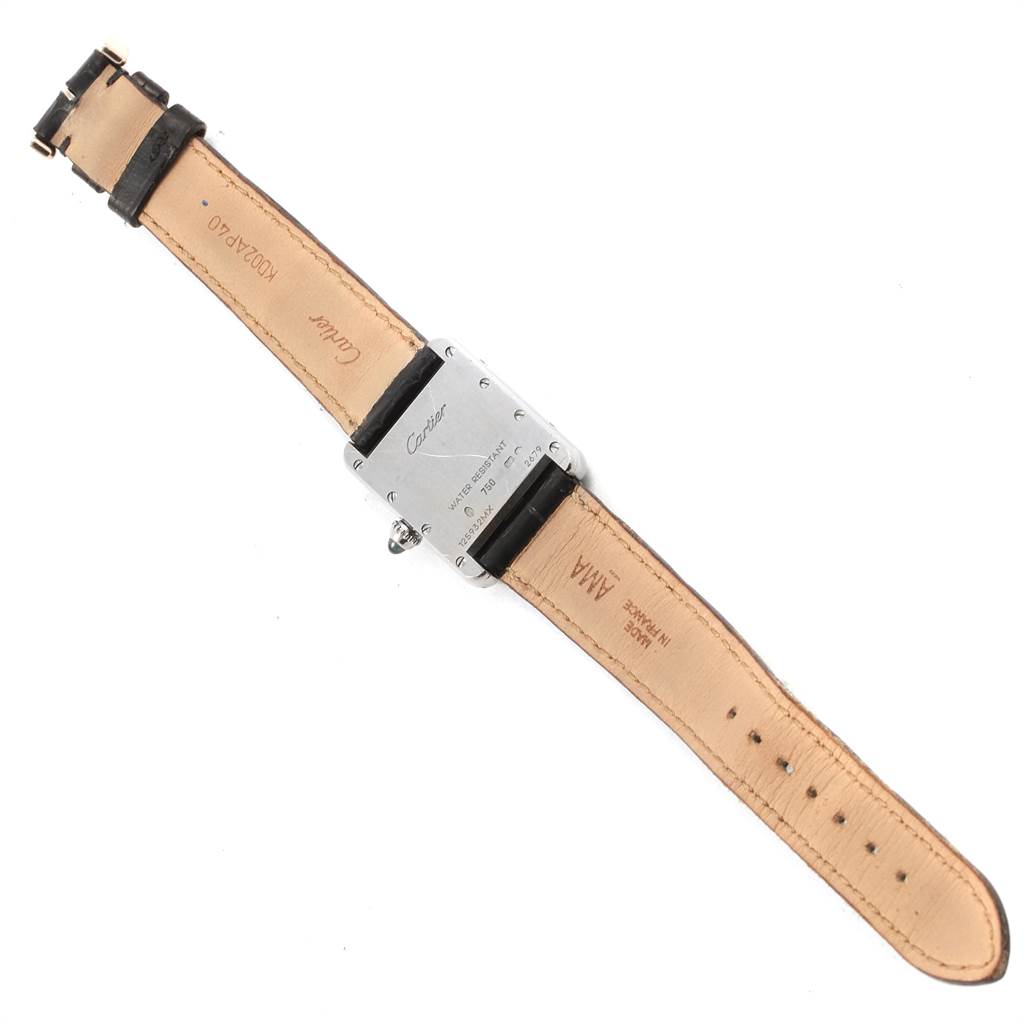 This image shows the back view of a Cartier Tank Louis W1541056 Women's White Gold Silver Dial W1541056 Women's White Gold Silver Dial watch, highlighting the strap and caseback details.