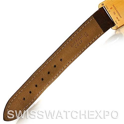 This image shows the leather strap of a Cartier Tank Louis W1529856 Women's Yellow Gold Silver Dial W1529856 Women's Yellow Gold Silver Dial model watch, focusing on the stitching and adjustment holes.