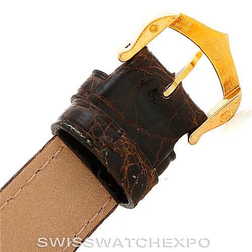 The image shows the buckle and strap of a Cartier Tank Louis W1529856 Women's Yellow Gold Silver Dial W1529856 Women's Yellow Gold Silver Dial watch from a close-up angle.