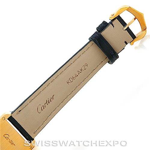 This image shows the backside of a strap and buckle of a Cartier Tank Louis W1529856 Women's Yellow Gold Silver Dial W1529856 Women's Yellow Gold Silver Dial model watch.
