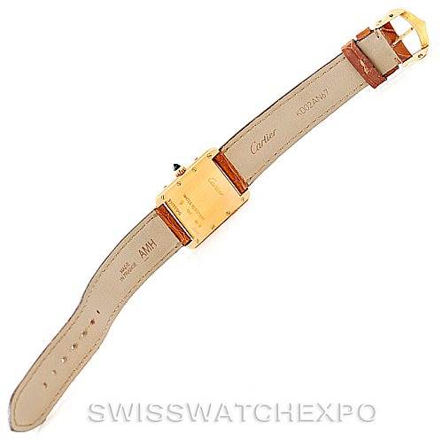 The image shows the back view of a Cartier Tank Louis W1529856 Women's Yellow Gold Silver Dial W1529856 Women's Yellow Gold Silver Dial watch, highlighting the strap and buckle.