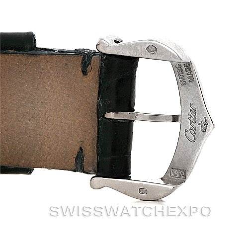 This image shows a close-up of the buckle and end of the strap for a Cartier Tank Louis W1541056 Women's White Gold Silver Dial W1541056 Women's White Gold Silver Dial watch.