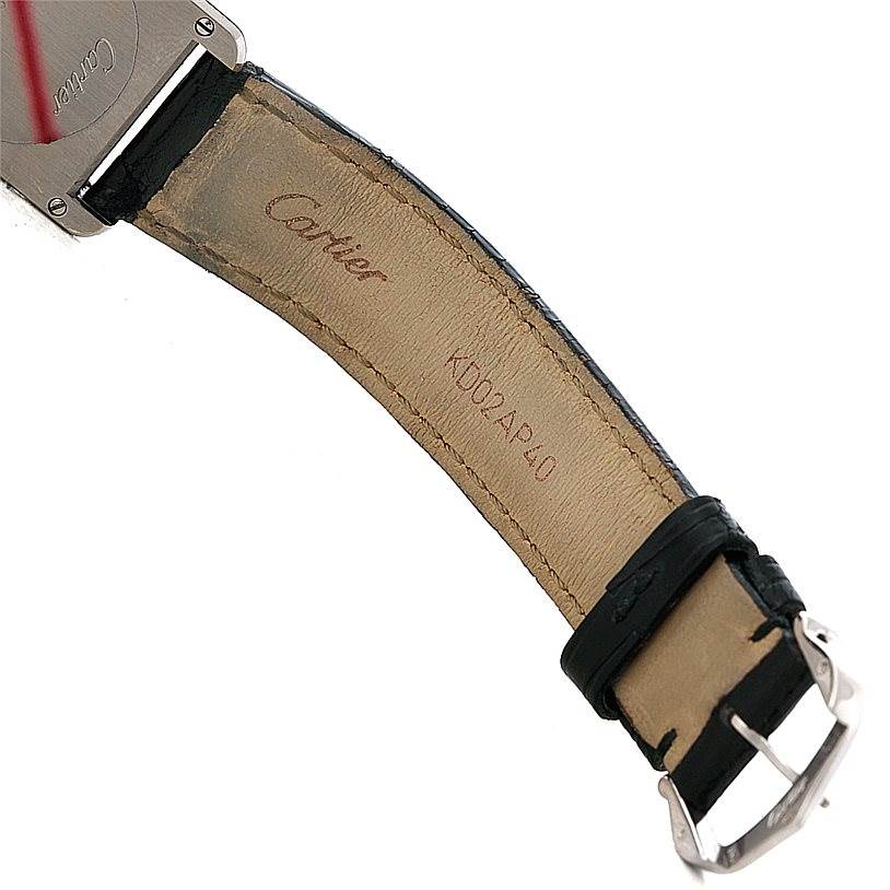 This image shows the underside of the strap and buckle of a Cartier Tank Louis W1541056 Women's White Gold Silver Dial W1541056 Women's White Gold Silver Dial model watch.