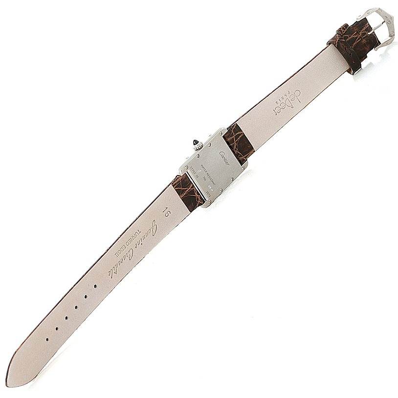 This image shows the back view of a Cartier Tank Louis W1541056 Women's White Gold Silver Dial W1541056 Women's White Gold Silver Dial watch, highlighting the strap, buckle, and caseback details.