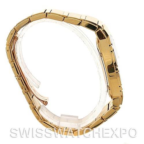 The image shows a side angle of the Polo New Style Mens 18K Yellow Gold GOA26021 watch by Piaget GOA26021 Men's Yellow Gold Silver Dial GOA26021 Men's Yellow Gold Silver Dial, highlighting the bracelet and clasp.