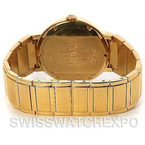 The image shows the back and bracelet of the Piaget GOA26021 Men's Yellow Gold Silver Dial GOA26021 Men's Yellow Gold Silver Dial Polo New Style Mens 18K Yellow Gold GOA26021 watch.