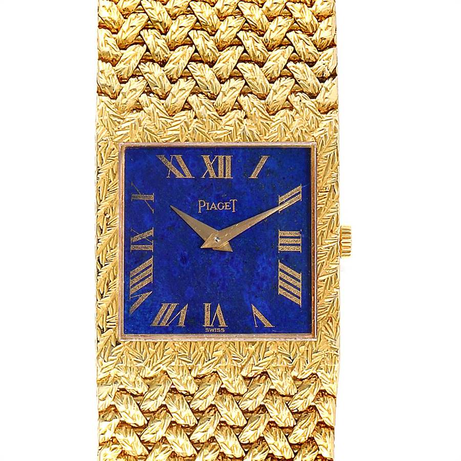 Piaget 18k Yellow Gold Blue Lapis Lazuli Dial Vintage Mens Watch 9352 SwissWatchExpo