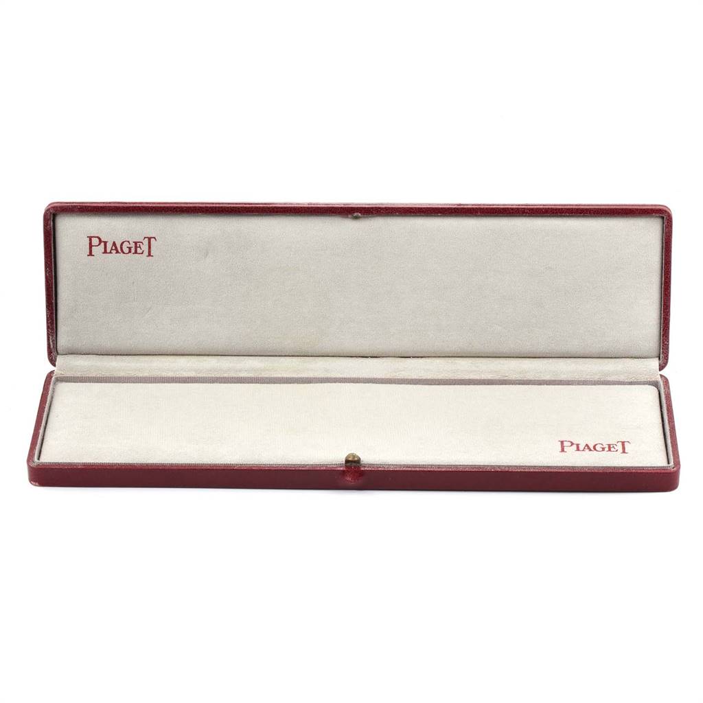 This is an open, empty Piaget 7131 C 701 Men's Yellow Gold Champagne Dial 7131 C 701 Men's Yellow Gold Champagne Dial watch box for the Polo 18K Yellow Gold Men's Watch 7131 model, showing the interior lining and Piaget 7131 C 701 Men's Yellow Gold Champagne Dial 7131 C 701 Men's Yellow Gold Champagne Dial logo.