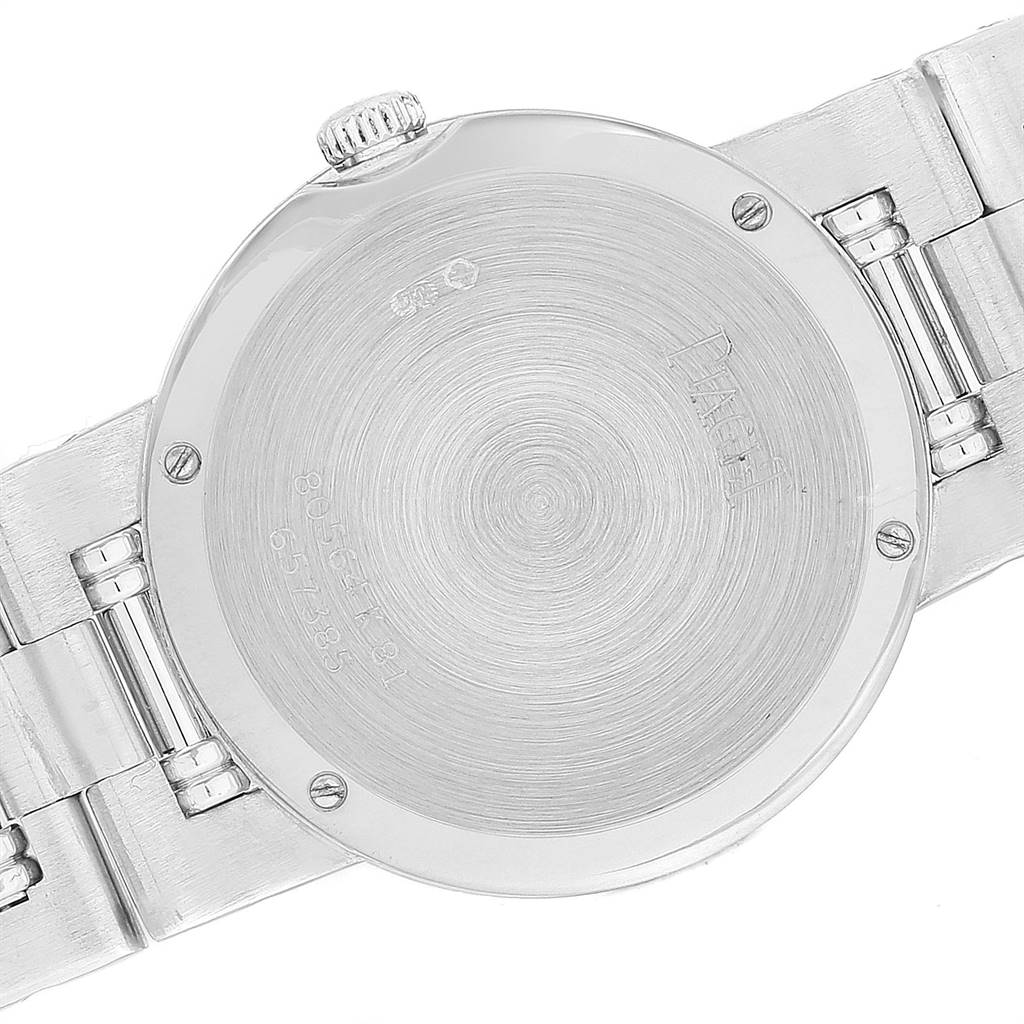 This image shows the back case of the Piaget 26503K81 Women's White Gold Mother of Pearl Dial 26503K81 Women's White Gold Mother of Pearl Dial Dancer White Gold Mother of Pearl Diamond Ladies Watch 80564 model.