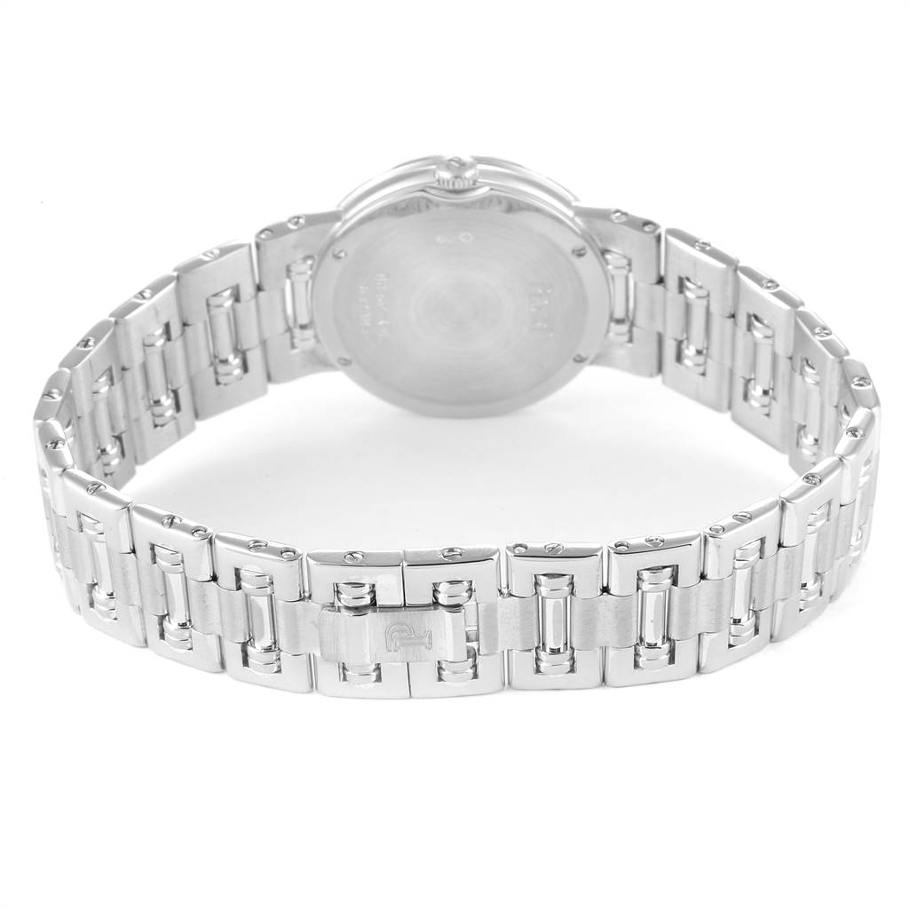 This image shows the back view of the Piaget 26503K81 Women's White Gold Mother of Pearl Dial 26503K81 Women's White Gold Mother of Pearl Dial Dancer White Gold Mother of Pearl Diamond Ladies Watch 80564, focusing on the bracelet and clasp.