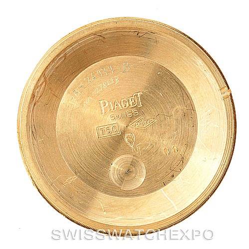 This image shows the inside of the case back of a Piaget 9035 Men
s Yellow Gold White Dial 9035 Men
s Yellow Gold White Dial 18K Yellow Gold Mechanical Men
s Watch 9035 model.