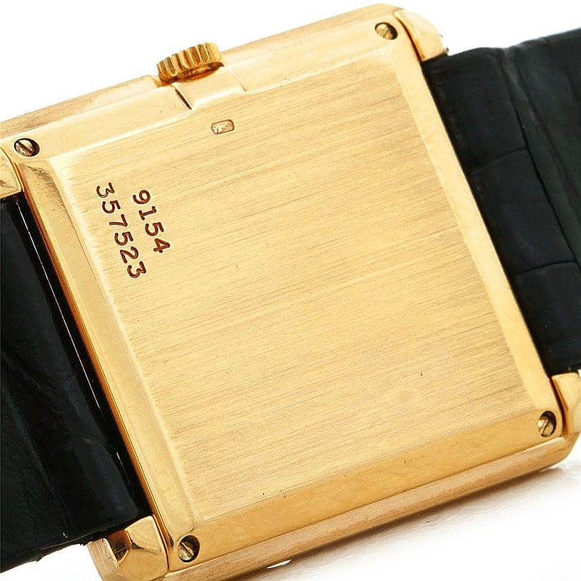 This image shows the back case of the Piaget 9154 Men's Yellow Gold Black Dial 9154 Men's Yellow Gold Black Dial 18K Yellow Gold Cushion Shape Men's Watch model 9154.