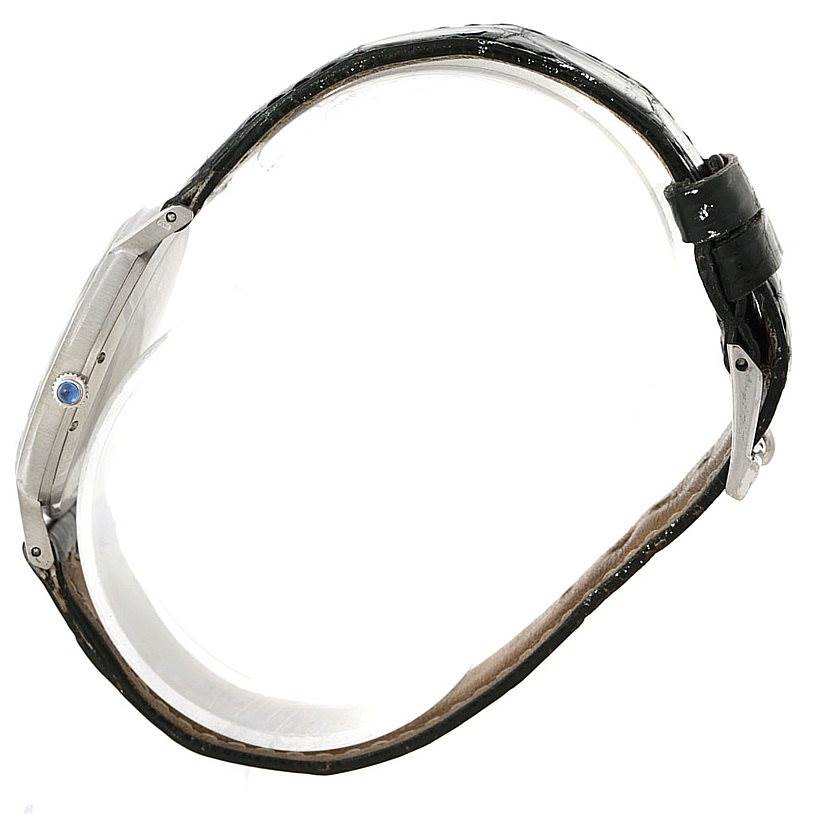 This image shows a side view of the Piaget 12501 Men's White Gold White Dial 12501 Men's White Gold White Dial model 12501 18K White Gold Automatic Men's Watch, highlighting the case, crown, and strap.