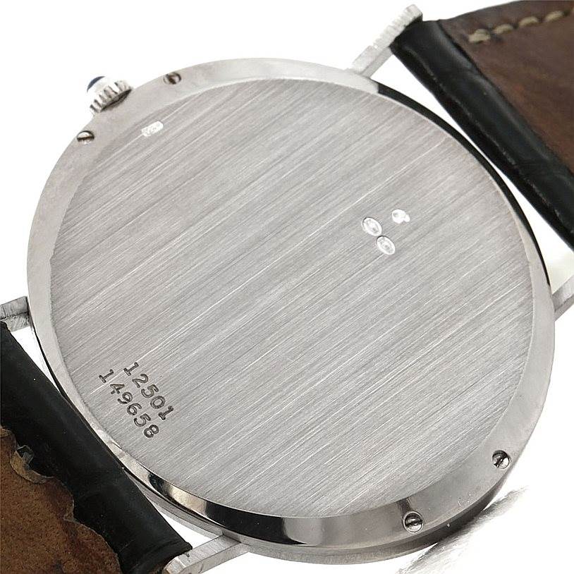 This image shows the back case of the Piaget 12501 Men's White Gold White Dial 12501 Men's White Gold White Dial 18K White Gold Automatic Men's Watch model 12501.