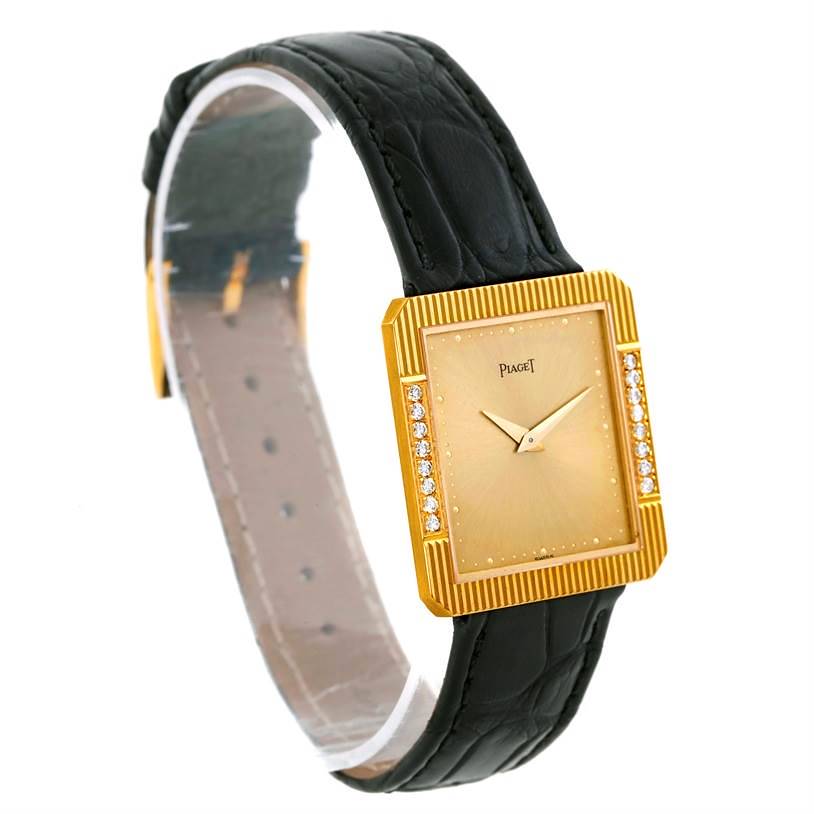 Piaget 18K Yellow Gold Cushion Shape Diamond Mechanical Mens Watch SwissWatchExpo