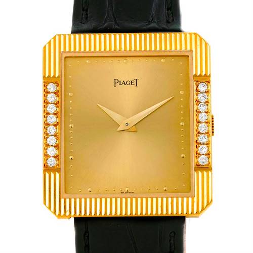 Photo of Piaget 18K Yellow Gold Cushion Shape Diamond Mechanical Mens Watch