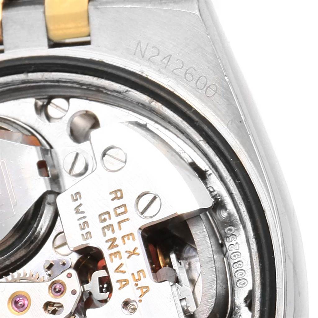 This image shows a close-up view of the internal movement components of a Rolex Oysterquartz 17013 Men
s Stainless Steel Black Dial 17013 Men
s Stainless Steel Black Dial watch.