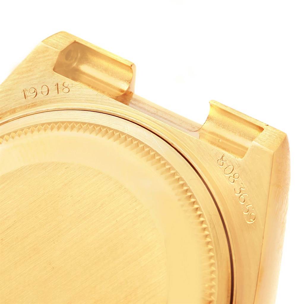 This image shows a close-up angle of the back casing and lugs of the Rolex Oysterquartz 19018 Men's Stainless Steel Brown Dial 19018 Men's Stainless Steel Brown Dial model.