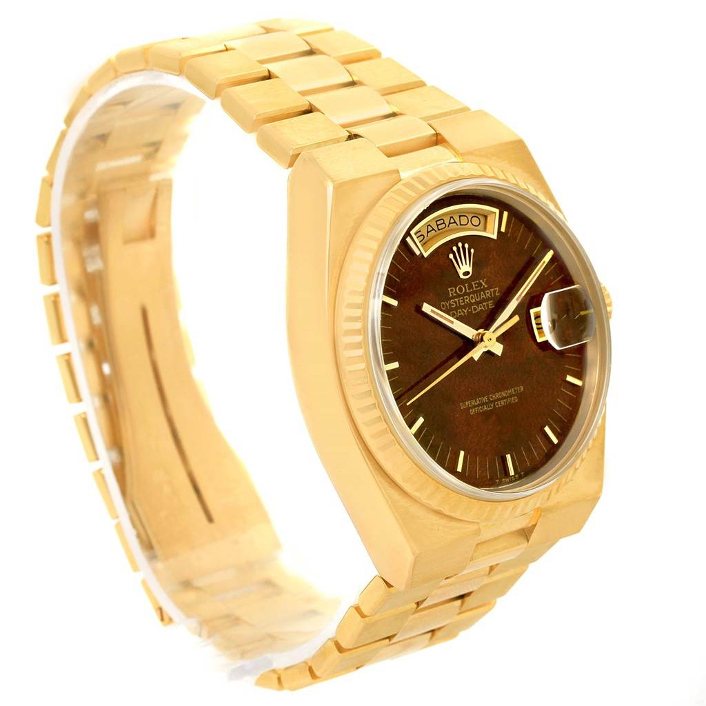 Rolex Oysterquartz President Day Date 18K Yellow Gold Wood Dial Watch ...