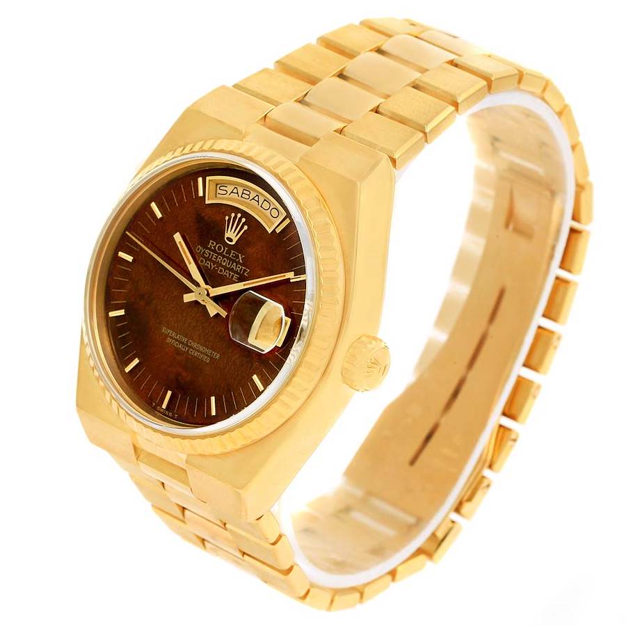 Rolex Oysterquartz President Day Date 18K Yellow Gold Wood Dial Watch ...