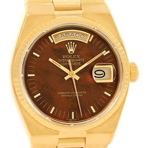 Photo of Rolex Oysterquartz President Day Date 18K Yellow Gold Wood Dial  Watch 19018