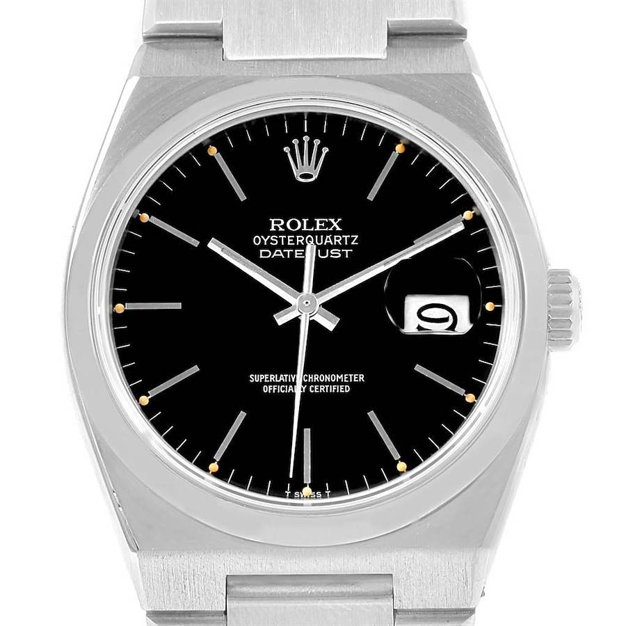 Rolex Oysterquartz Datejust Steel Black Dial Vintage Mens Watch 17000 SwissWatchExpo