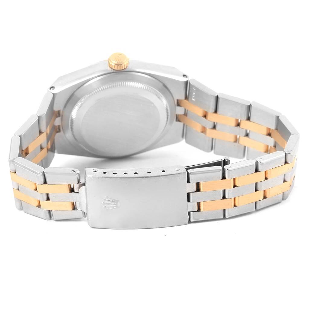 The image shows the back case, crown, and two-tone bracelet of a Rolex Oysterquartz 17013 Men's Stainless Steel Champagne Dial 17013 Men's Stainless Steel Champagne Dial watch.