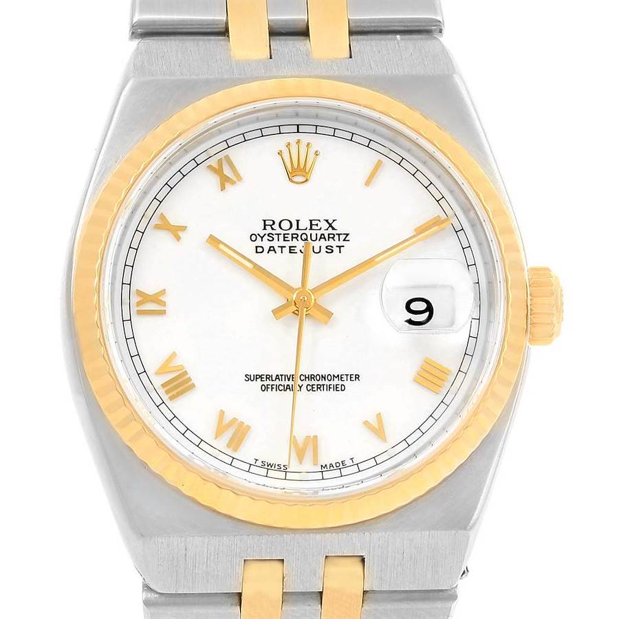 Rolex Oysterquartz Datejust Steel Yellow Gold White Dial Watch 17013 SwissWatchExpo