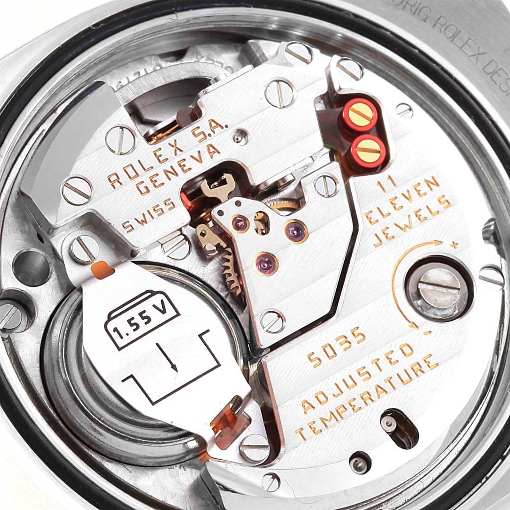 This image shows the detailed internal mechanics of a Rolex Oysterquartz 17013 Men's Stainless Steel White Dial 17013 Men's Stainless Steel White Dial watch, highlighting its 11-jewel movement.