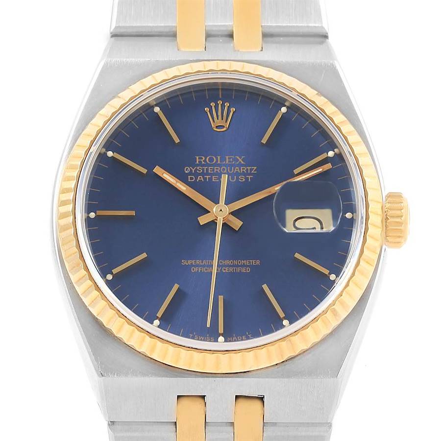 Rolex Oysterquartz Datejust Steel Yellow Gold Blue Dial Mens Watch 17013 SwissWatchExpo