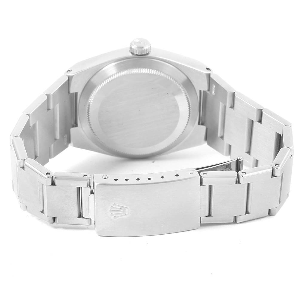 This image shows the back view of a Rolex Oysterquartz 17000 Men's Stainless Steel White Dial 17000 Men's Stainless Steel White Dial watch, highlighting the case back and bracelet with the clasp closed.