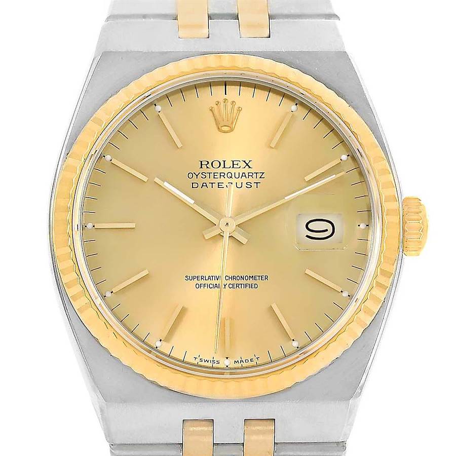 Rolex Oysterquartz Datejust Steel Yellow Gold Mens Watch 17013 box SwissWatchExpo
