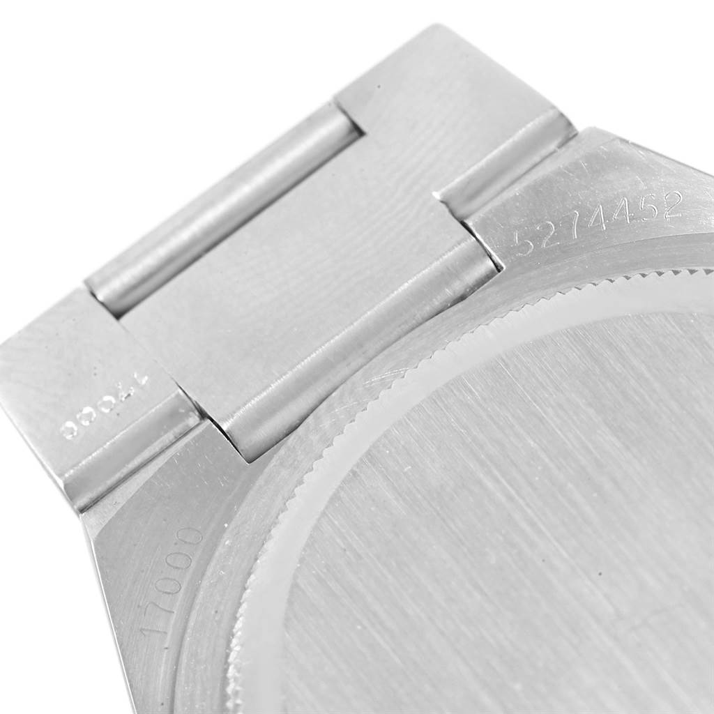 The image shows the back casing and part of the bracelet of the Rolex Oysterquartz 17000 Men's Stainless Steel Black Dial 17000 Men's Stainless Steel Black Dial watch.