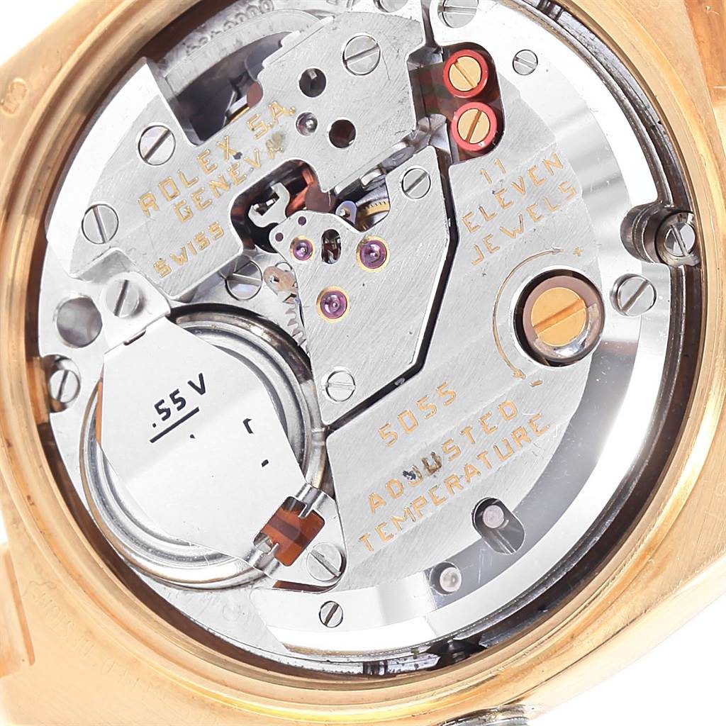 This image shows the movement mechanism of a Rolex Oysterquartz 19018 Men's Yellow Gold Black Dial 19018 Men's Yellow Gold Black Dial watch, viewed from the back case.