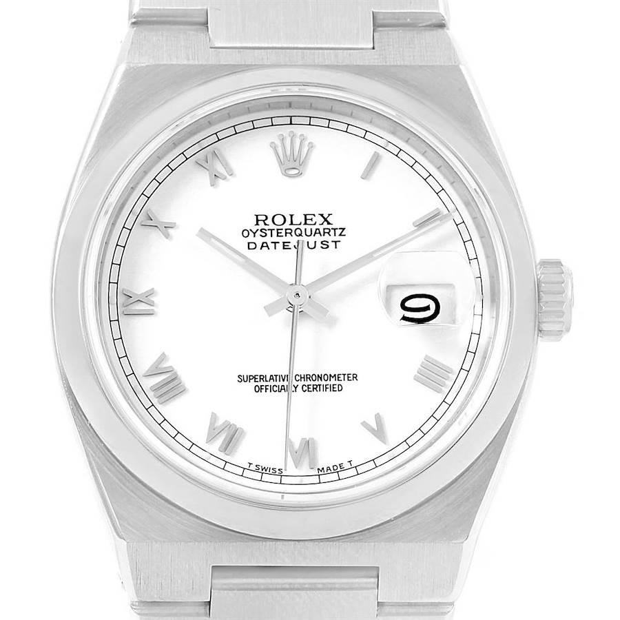 Rolex Oysterquartz Datejust White Roman Dial Vintage Mens Watch 17000 SwissWatchExpo