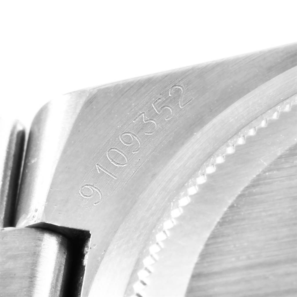 This image shows a close-up of the case and serial number engraving on a Rolex Oysterquartz 17000 Men's Stainless Steel White Dial 17000 Men's Stainless Steel White Dial watch.