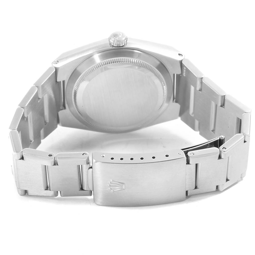 The image shows the back view of the Rolex Oysterquartz 17000 Men's Stainless Steel Black Dial 17000 Men's Stainless Steel Black Dial watch, including the bracelet and clasp with the Rolex logo visible.