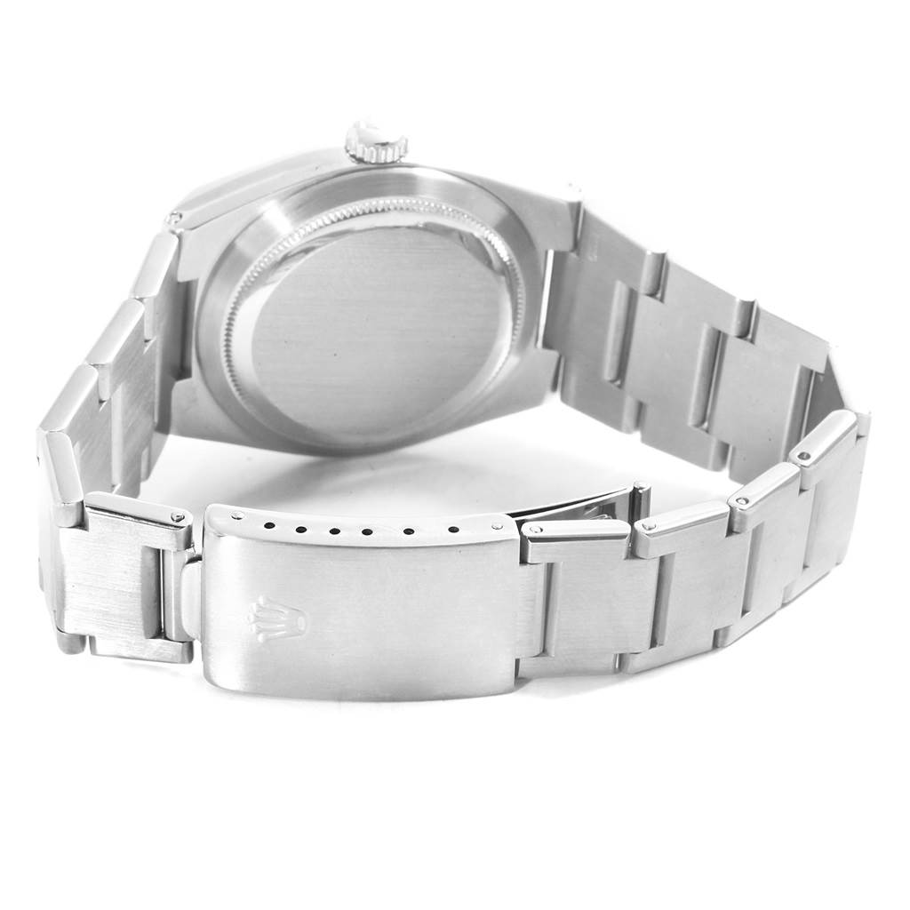 This is a rear view of the Rolex Oysterquartz 17000 Men
s Stainless Steel Silver Dial 17000 Men
s Stainless Steel Silver Dial watch, showing the case back, crown, and bracelet with its clasp.