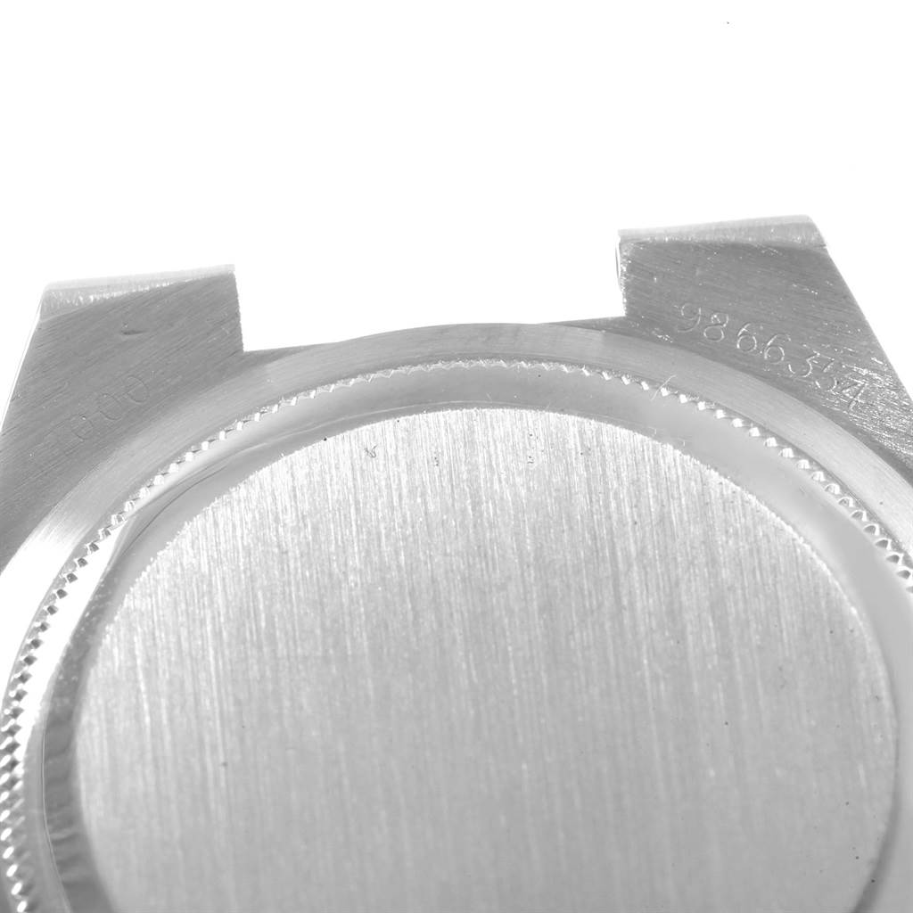 The image shows a close-up of the Rolex Oysterquartz 17000 Men
s Stainless Steel Silver Dial 17000 Men
s Stainless Steel Silver Dial watch case from the back, highlighting the lugs and caseback.