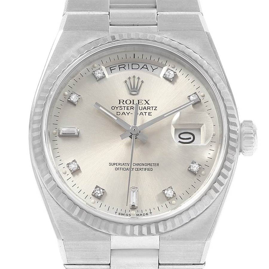 Rolex Oysterquartz President Day-Date White Gold Diamond Watch 19019 SwissWatchExpo