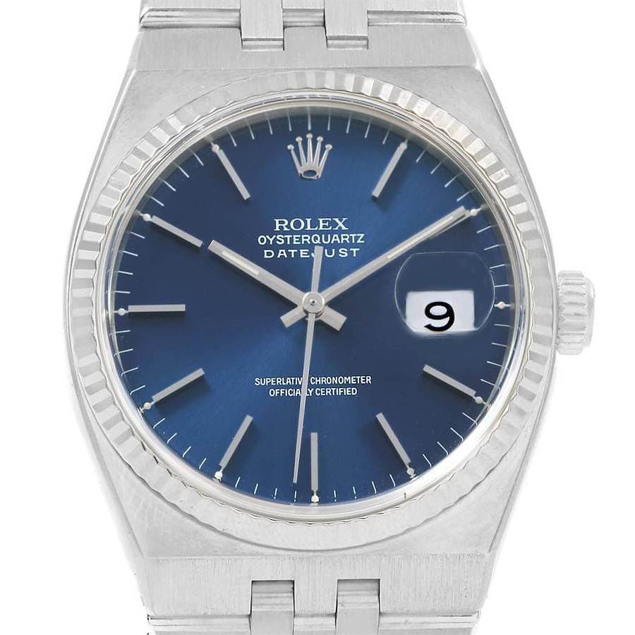 Rolex Oysterquartz Datejust Steel White Gold Watch 17014 Box Papers SwissWatchExpo