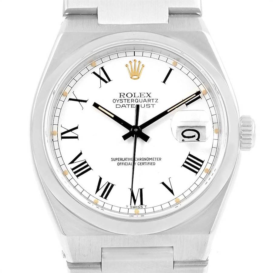 Rolex Oysterquartz Datejust White Buckley Dial Vintage Mens Watch 17000 SwissWatchExpo